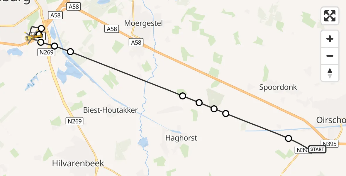 Vluchtroute Traumahelikopter Oirschot - St. Elisabeth Hospital Heliport, 04 september 2026, 10:33