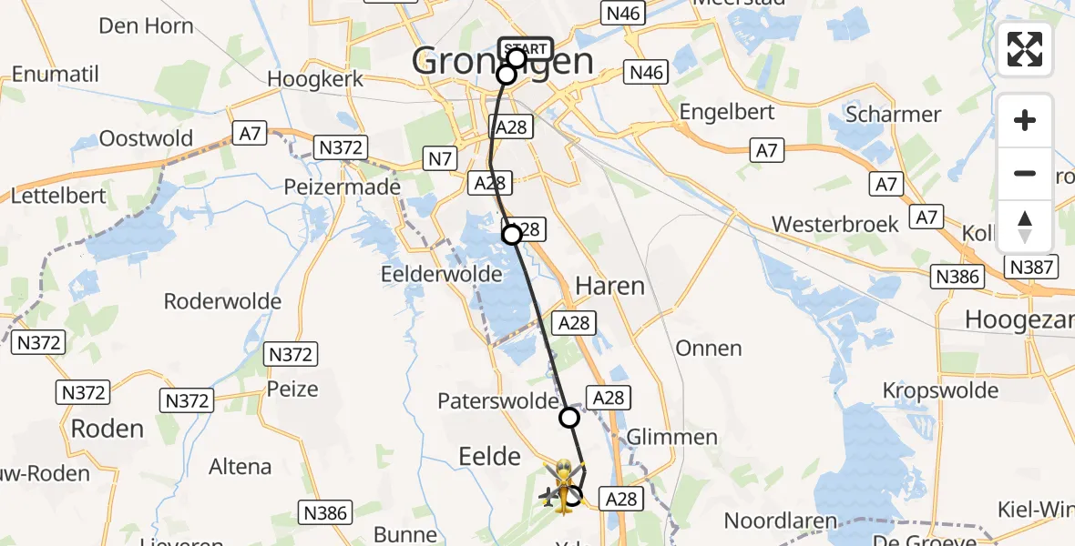 Vluchtroute Traumahelikopter Universitair Medisch Centrum Groningen - Groningen Airport Eelde, 04 september 2026, 11:36
