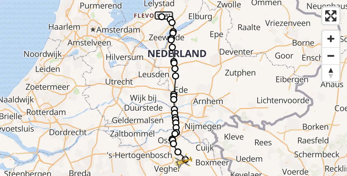 Vluchtroute Traumahelikopter Lelystad Airport - Vliegbasis Volkel, 04 september 2026, 11:51