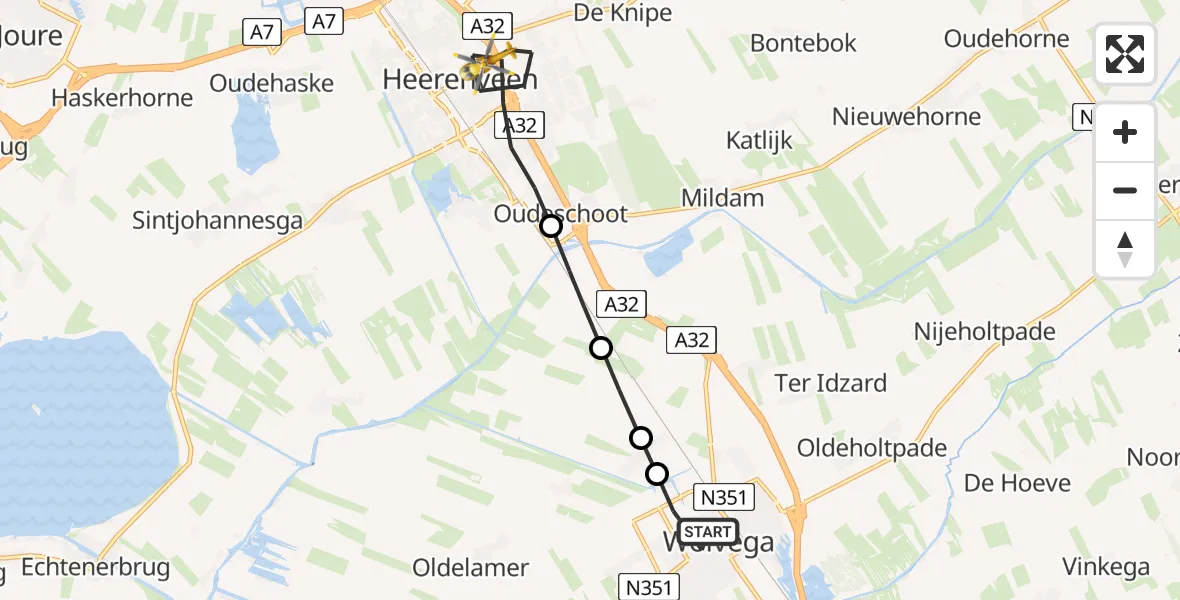 Vluchtroute Traumahelikopter Wolvega - Heerenveen, 04 september 2026, 12:35