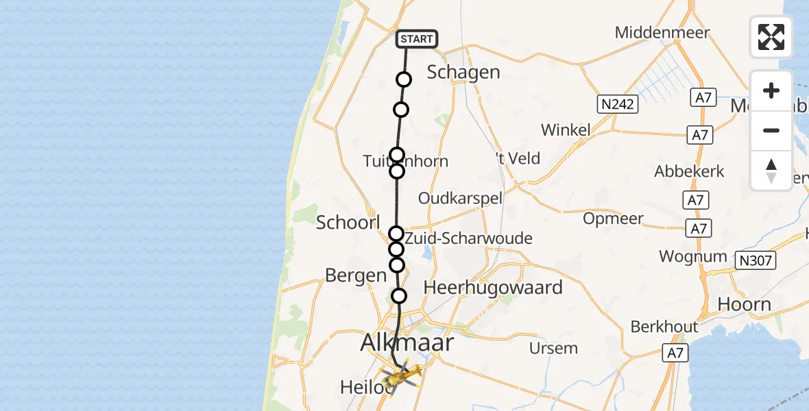 Vluchtroute Traumahelikopter Schagerbrug - Alkmaar, 04 september 2026, 12:57