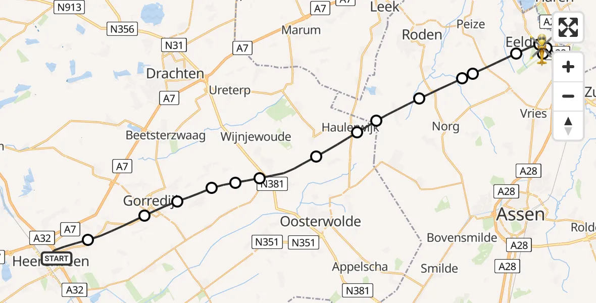 Vluchtroute Traumahelikopter Heerenveen - Groningen Airport Eelde, 04 september 2026, 13:08