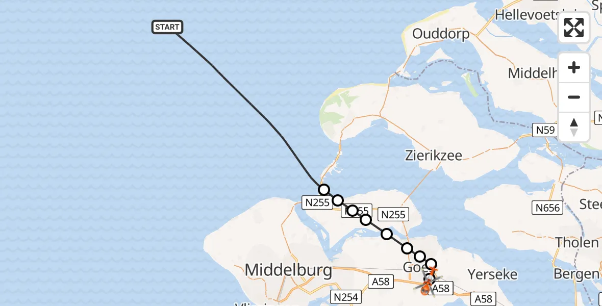 Vluchtroute Kustwachthelikopter Noordzee - Admiral De Ruyter Hospital Heliport, 04 september 2026, 13:36