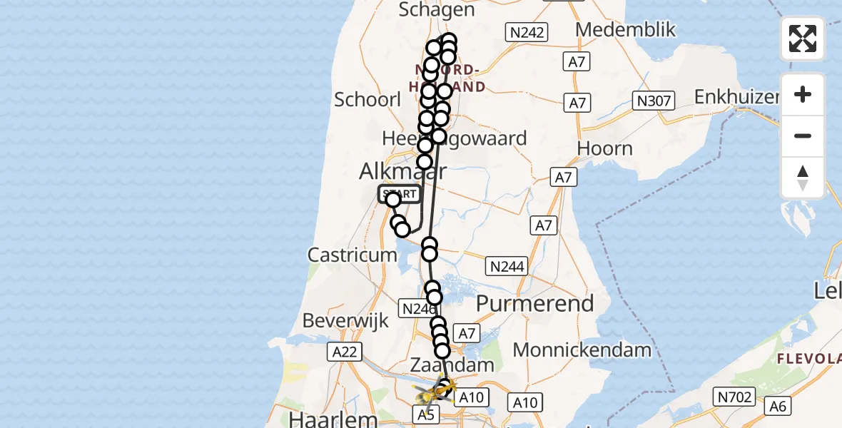 Vluchtroute Traumahelikopter Alkmaar - Amsterdam Heliport, 04 september 2026, 13:44