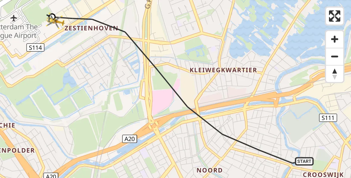 Vluchtroute Traumahelikopter Rotterdam - Rotterdam The Hague Airport, 04 september 2026, 14:40