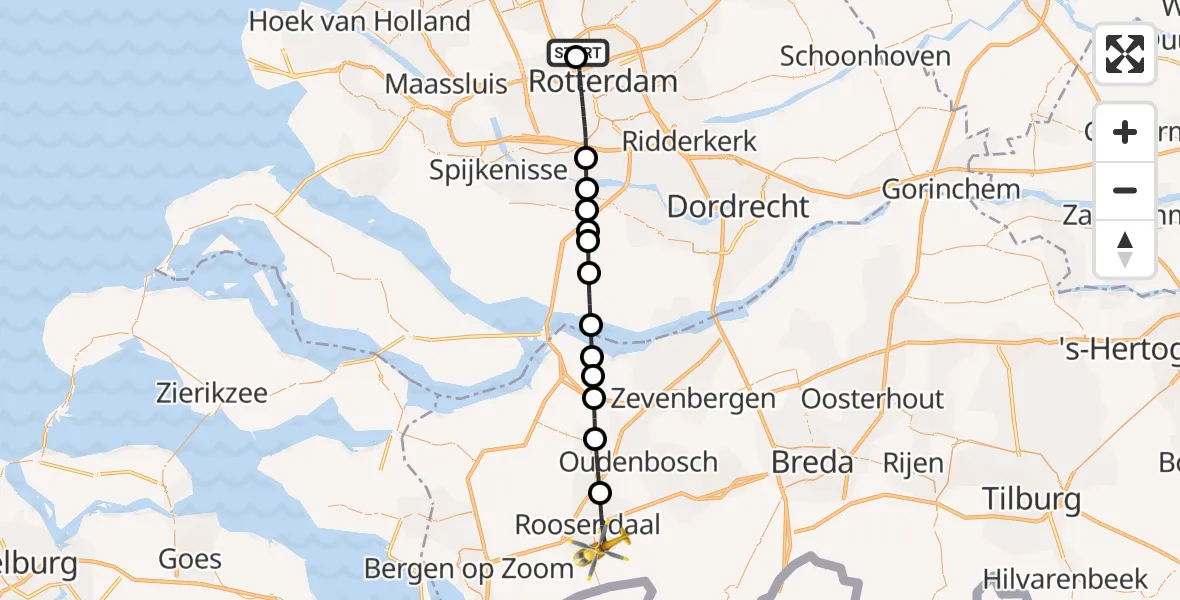 Vluchtroute Traumahelikopter Rotterdam The Hague Airport - Roosendaal, 04 september 2026, 15:23
