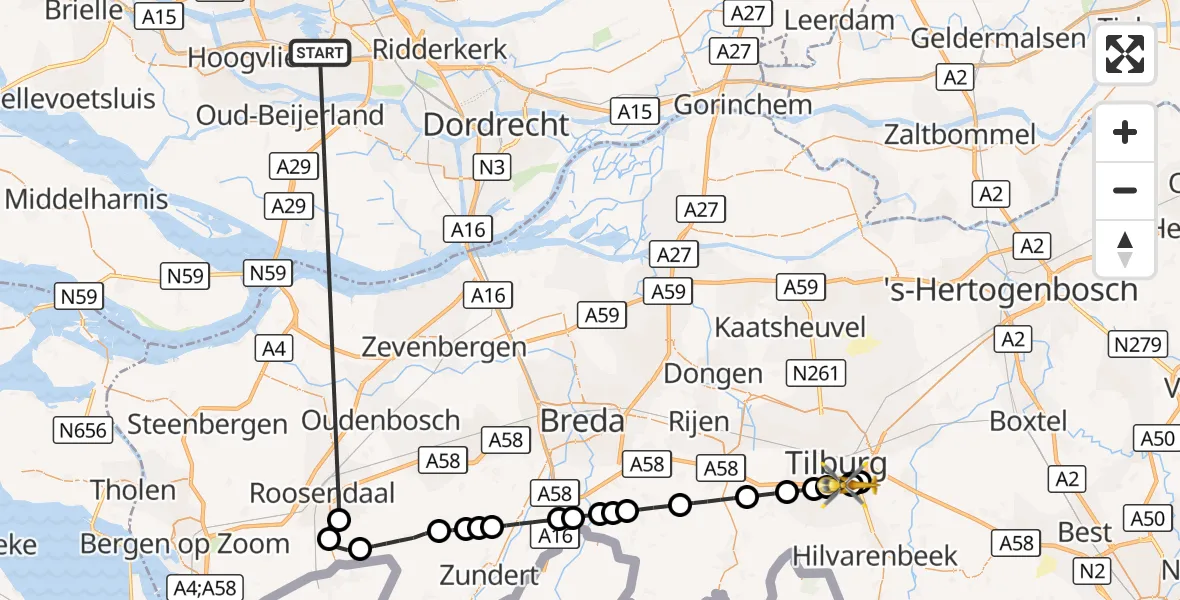 Vluchtroute Traumahelikopter Rotterdam - St. Elisabeth Hospital Heliport, 04 september 2026, 15:49
