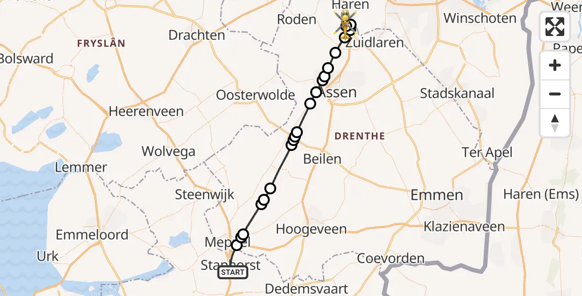 Vluchtroute Traumahelikopter Staphorst - Groningen Airport Eelde, 04 september 2026, 16:08