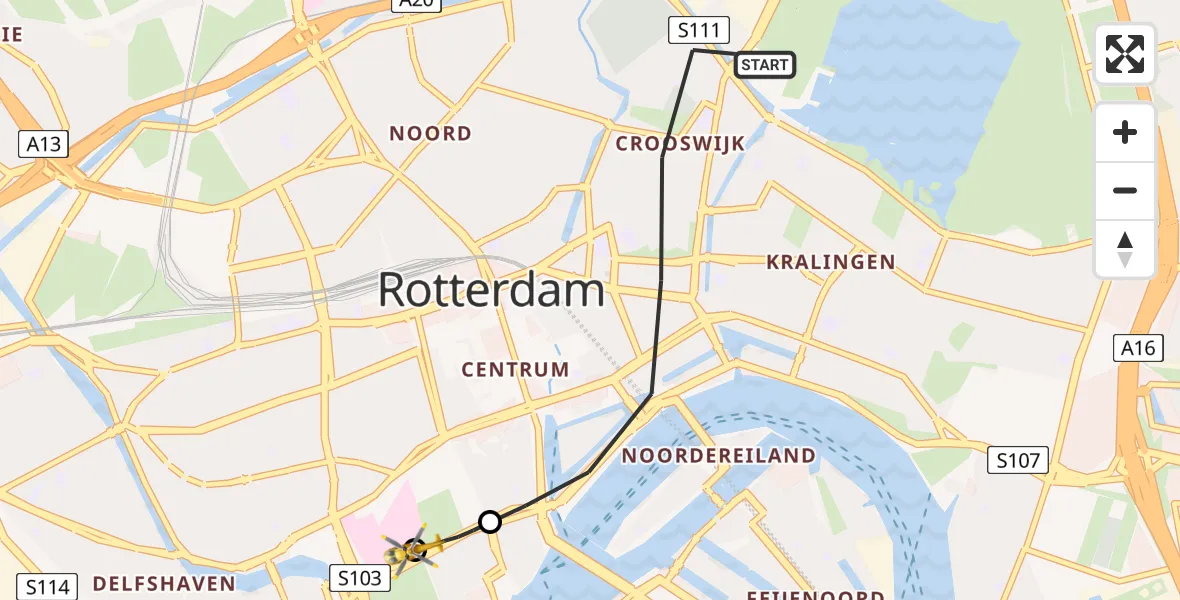 Vluchtroute Traumahelikopter Rotterdam - Erasmus MC, 04 september 2026, 17:27