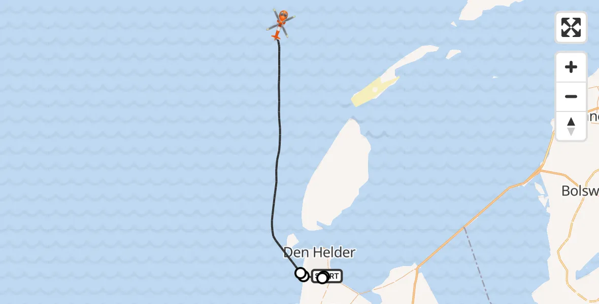 Vluchtroute Kustwachthelikopter Militair vliegveld De Kooy / Den Helder Airport - Noordzee, 04 september 2026, 18:00