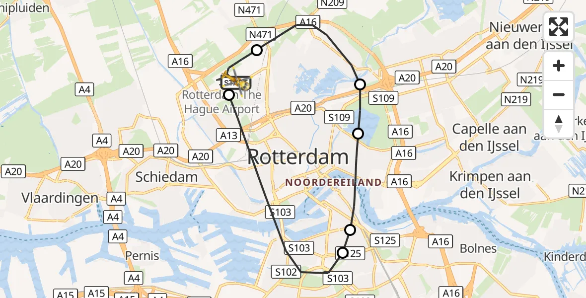Vluchtroute Traumahelikopter Rotterdam The Hague Airport - Rotterdam The Hague Airport, 04 september 2026, 19:44