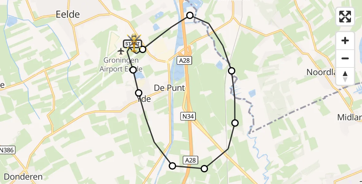Vluchtroute Traumahelikopter Groningen Airport Eelde - Groningen Airport Eelde, 04 september 2026, 19:45