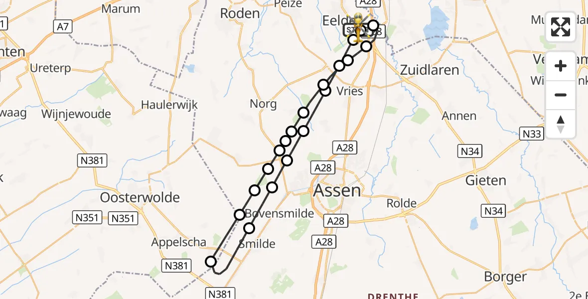 Vluchtroute Traumahelikopter Groningen Airport Eelde - Groningen Airport Eelde, 04 september 2026, 21:19