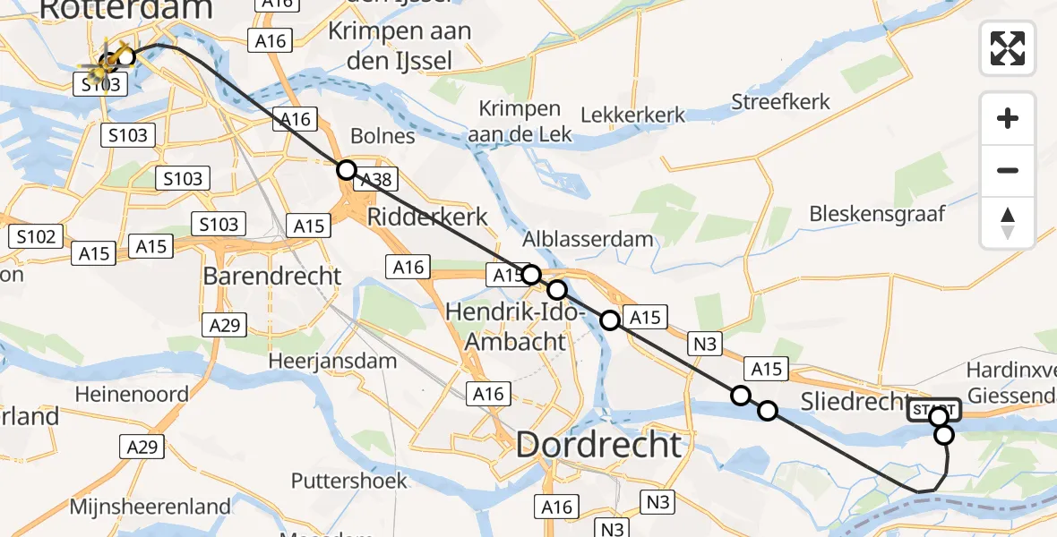 Vluchtroute Traumahelikopter Hardinxveld-Giessendam - Erasmus MC, 04 september 2026, 21:43