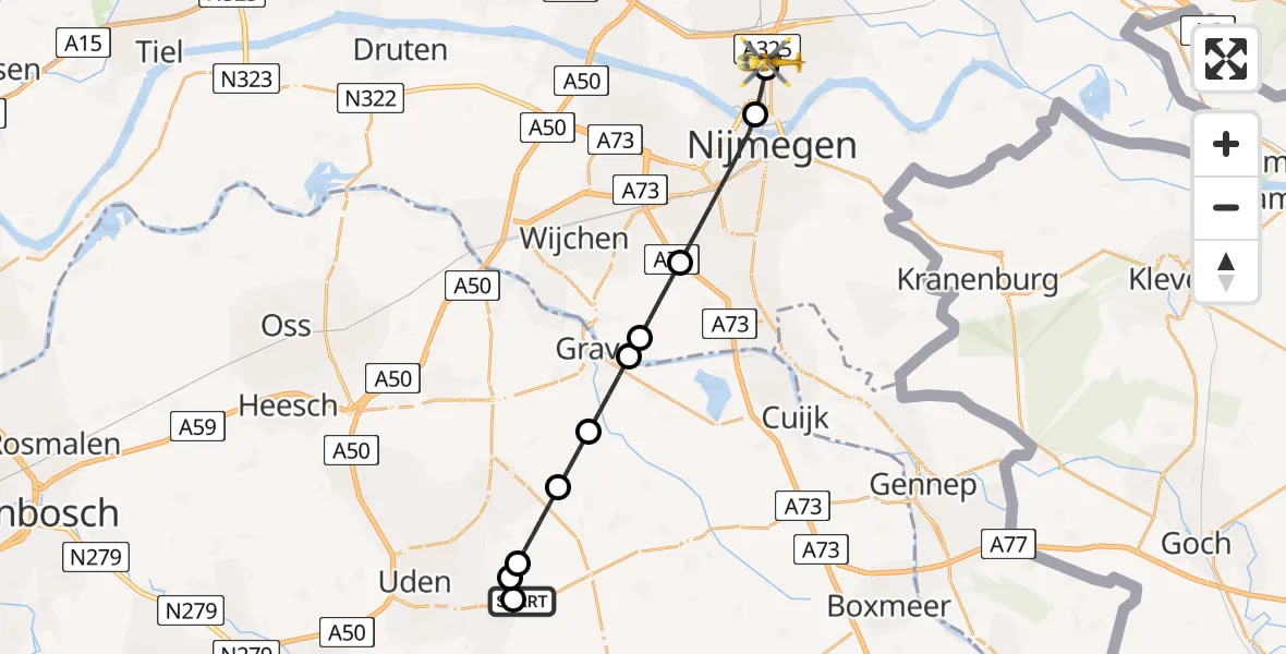 Vluchtroute Traumahelikopter Vliegbasis Volkel - Nijmegen, 04 september 2026, 23:40
