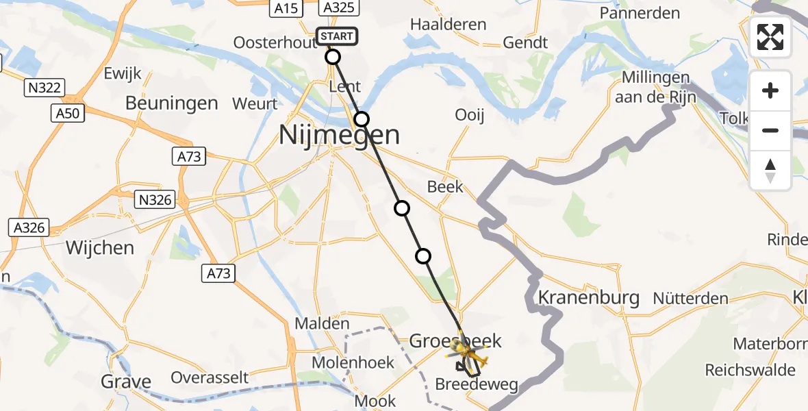 Vluchtroute Traumahelikopter Nijmegen - Groesbeek, 05 september 2026, 00:21
