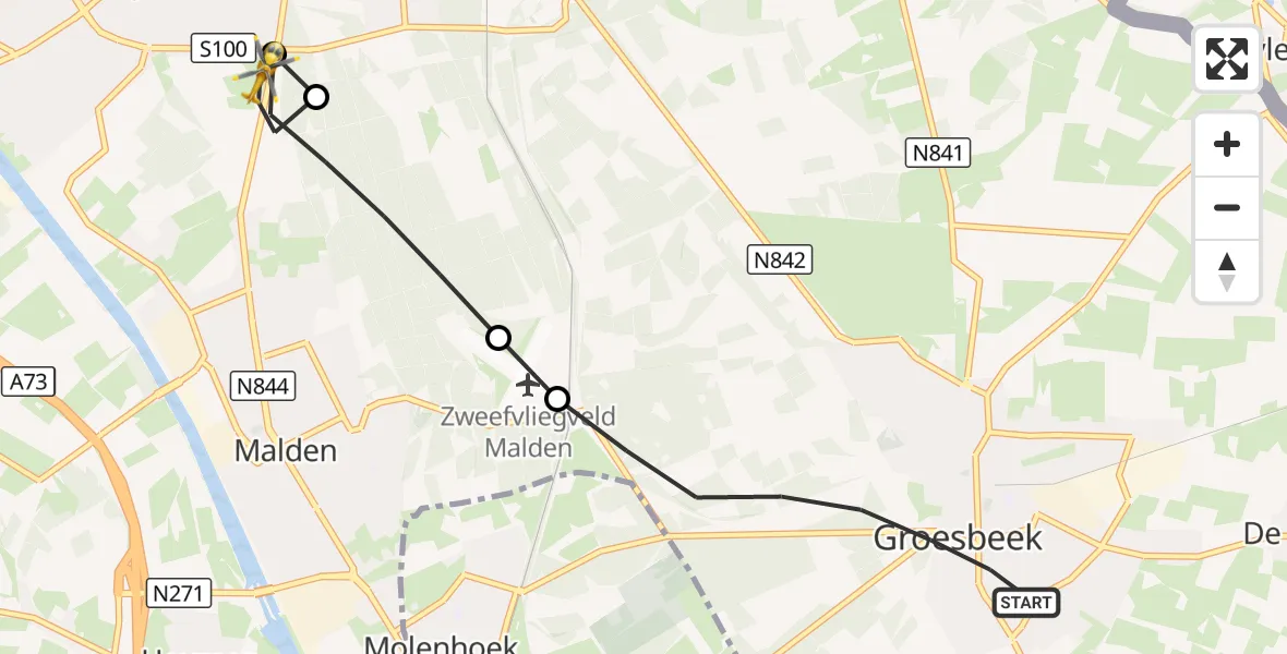 Vluchtroute Traumahelikopter Groesbeek - Malden, 05 september 2026, 00:50