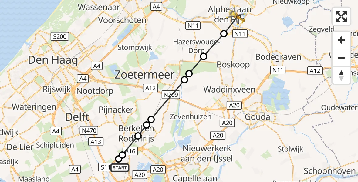 Vluchtroute Traumahelikopter Rotterdam The Hague Airport - Alphen aan den Rijn, 05 september 2026, 06:50