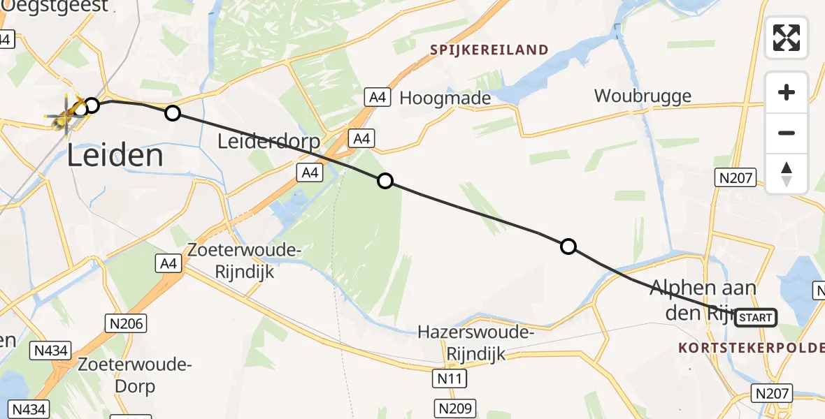 Vluchtroute Traumahelikopter Alphen aan den Rijn - Leids Universitair Medisch Centrum (LUMC), 05 september 2026, 07:38