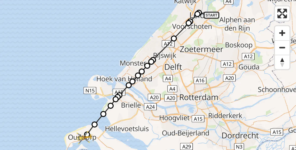 Vluchtroute Traumahelikopter Leiderdorp - Ouddorp, 05 september 2026, 08:01