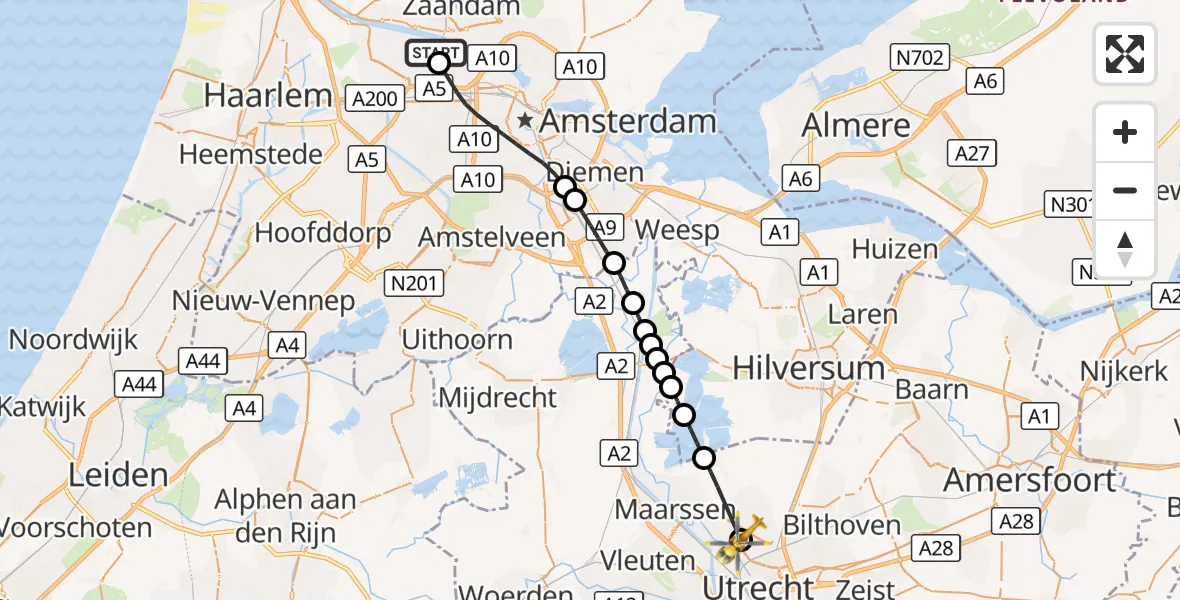 Vluchtroute Traumahelikopter Amsterdam Heliport - Utrecht, 05 september 2026, 09:22