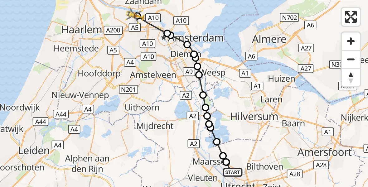 Vluchtroute Traumahelikopter Utrecht - Amsterdam Heliport, 05 september 2026, 10:21