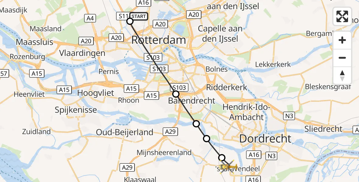 Vluchtroute Traumahelikopter Rotterdam The Hague Airport - 's-Gravendeel, 05 september 2026, 10:33
