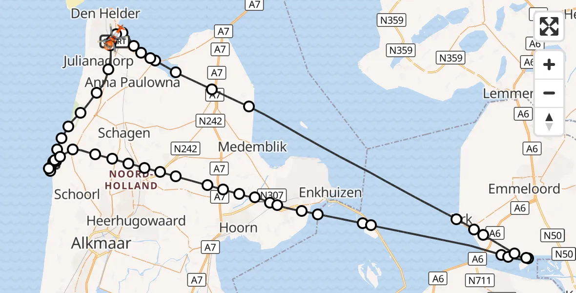 Vluchtroute Kustwachthelikopter Militair vliegveld De Kooy / Den Helder Airport - Militair vliegveld De Kooy / Den Helder Airport, 05 september 2026, 10:32