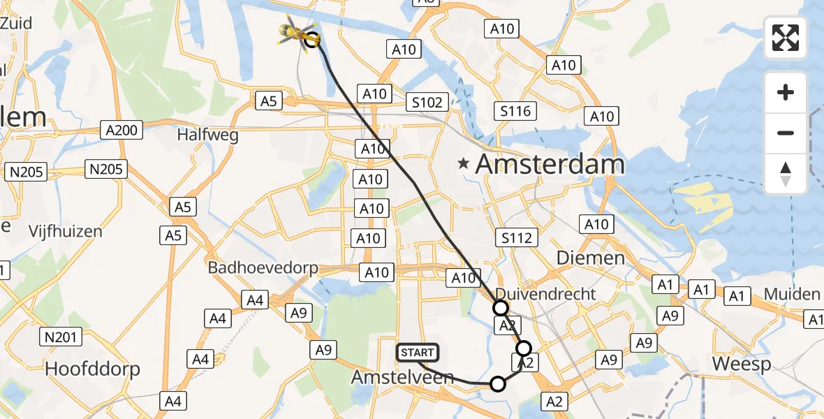 Vluchtroute Traumahelikopter Amstelveen - Amsterdam Heliport, 05 september 2026, 11:19
