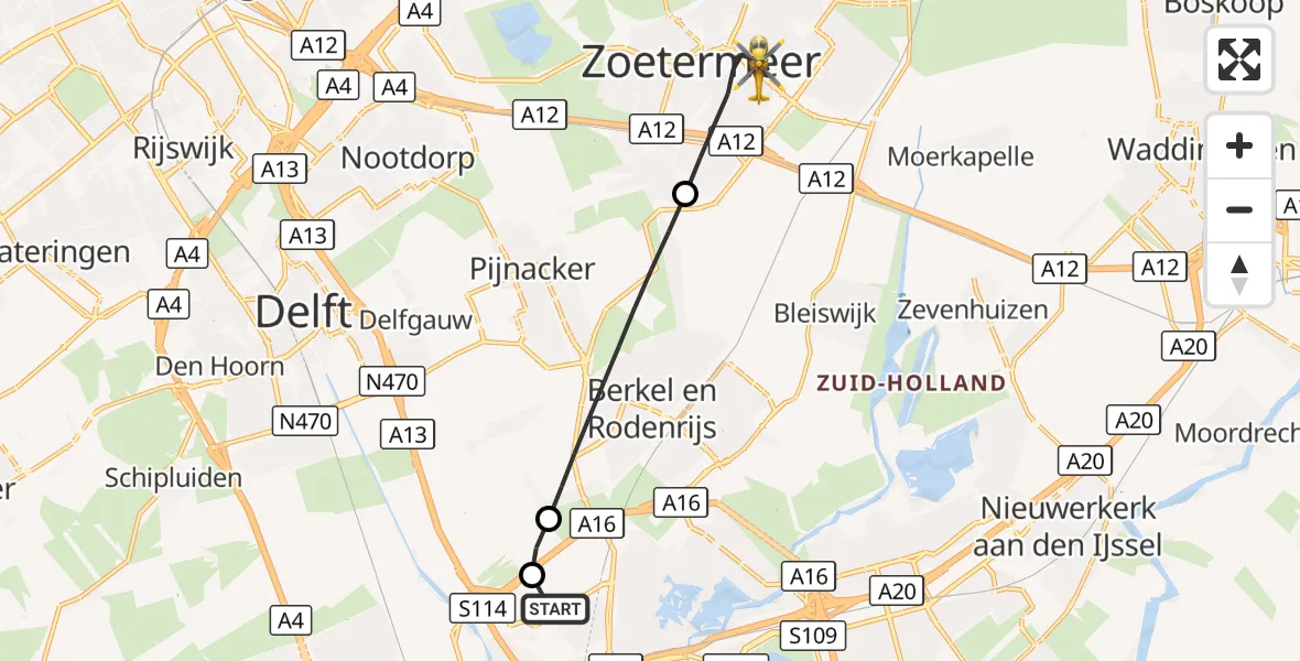 Vluchtroute Traumahelikopter Rotterdam The Hague Airport - Zoetermeer, 05 september 2026, 11:21