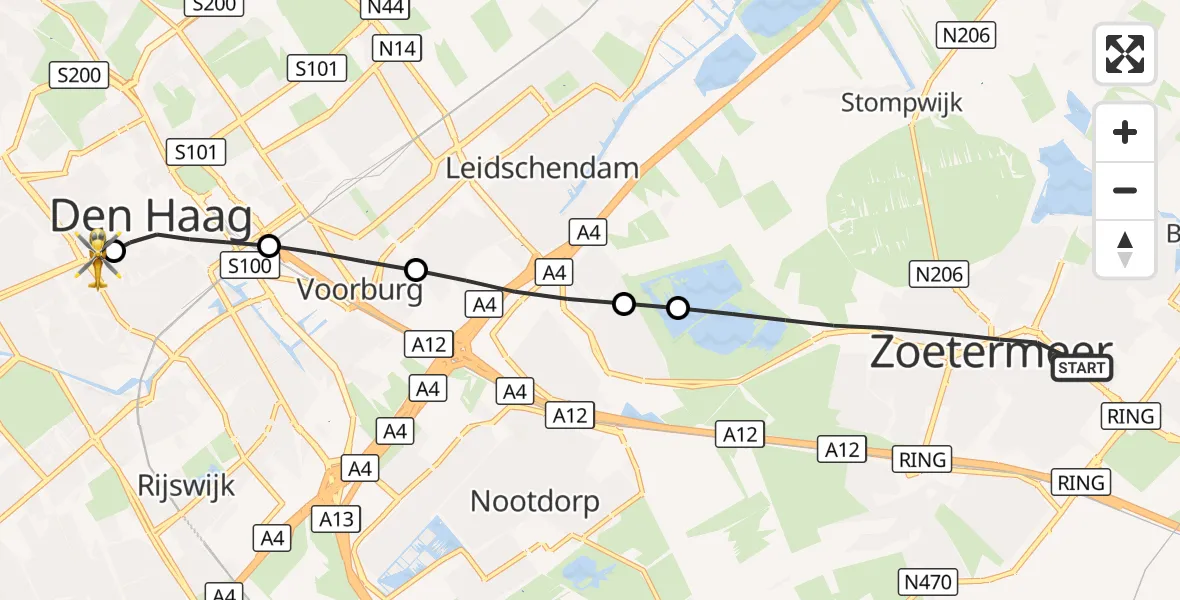 Vluchtroute Traumahelikopter Zoetermeer - HMC Westeinde Heliport, 05 september 2026, 11:57