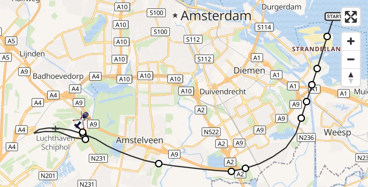 Vluchtroute Politiehelikopter IJmeer - Amsterdam Vliegveld Schiphol, 05 september 2026, 13:01