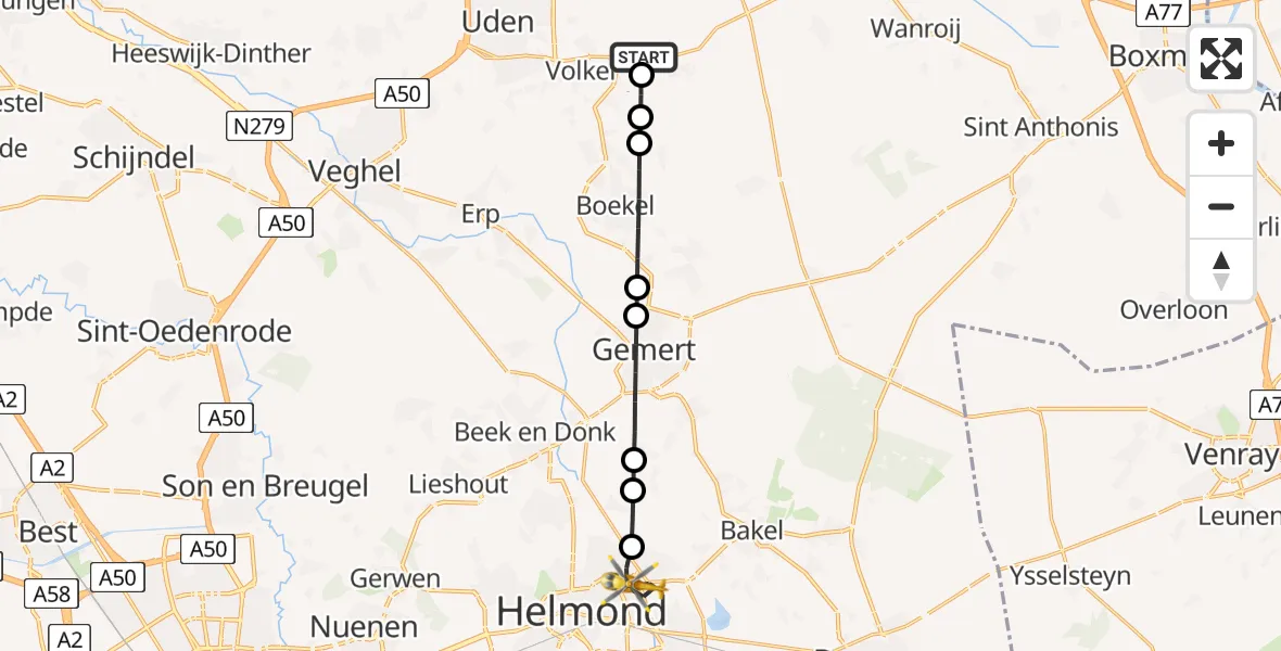 Vluchtroute Traumahelikopter Vliegbasis Volkel - Helmond, 05 september 2026, 14:43