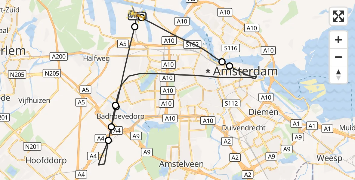 Vluchtroute Traumahelikopter Amsterdam Heliport - Amsterdam Heliport, 05 september 2026, 14:53