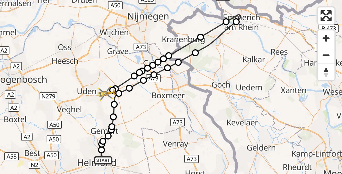 Vluchtroute Traumahelikopter Helmond - Vliegbasis Volkel, 05 september 2026, 15:11