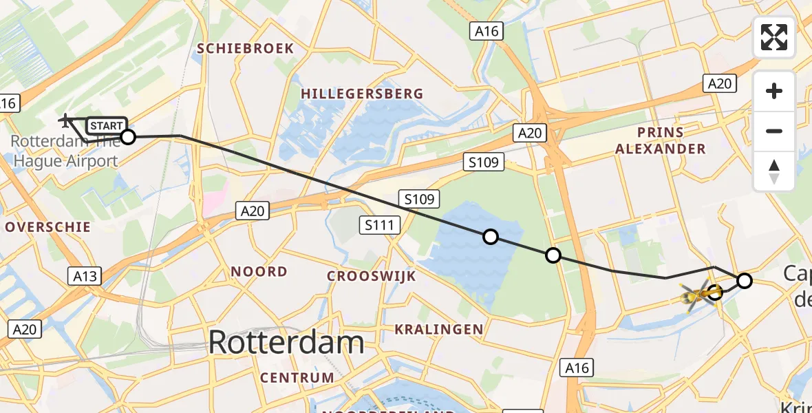 Vluchtroute Traumahelikopter Rotterdam The Hague Airport - Rotterdam, 05 september 2026, 16:13
