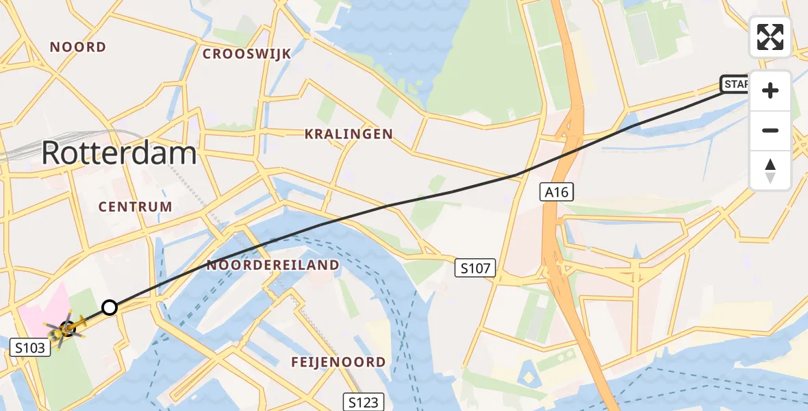 Vluchtroute Traumahelikopter Rotterdam - Erasmus MC, 05 september 2026, 16:58