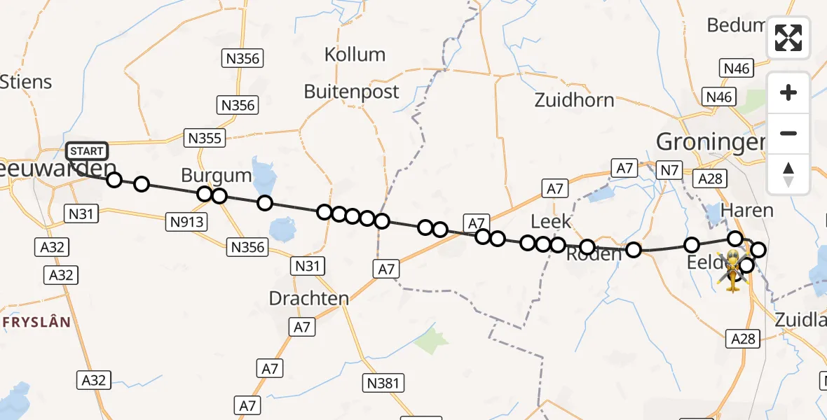 Vluchtroute Traumahelikopter Leeuwarden - Groningen Airport Eelde, 05 september 2026, 17:14