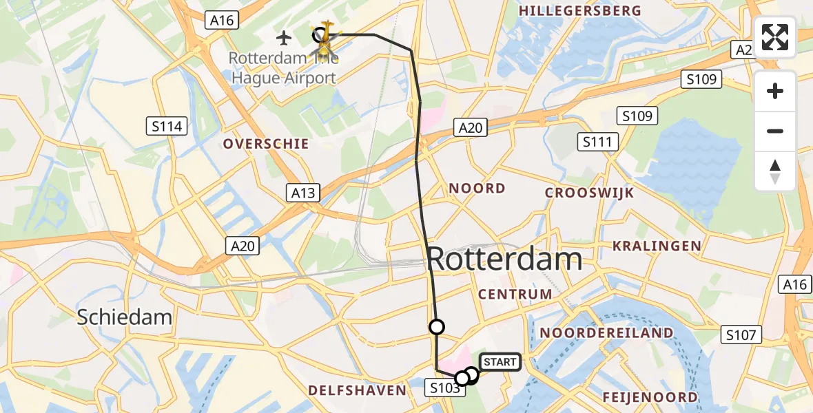 Vluchtroute Traumahelikopter Erasmus Medisch Centrum Heliport - Rotterdam The Hague Airport, 05 september 2026, 17:32