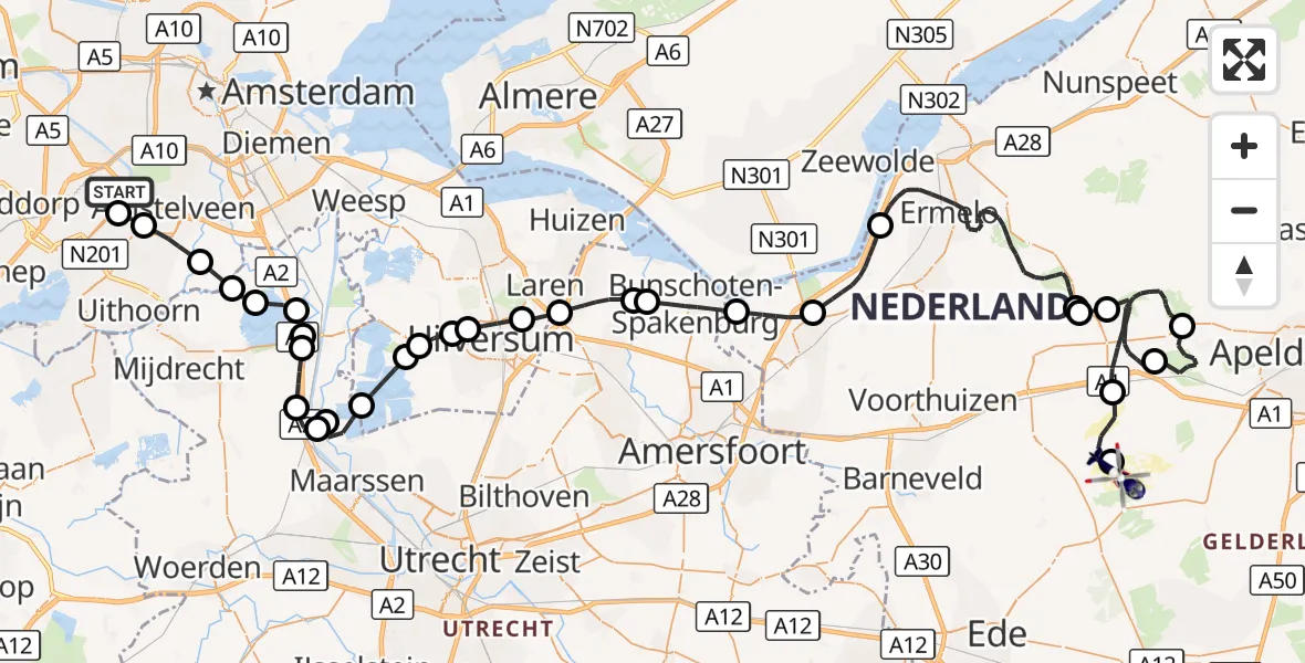 Vluchtroute Politiehelikopter Amsterdam Vliegveld Schiphol - Harskamp, 05 september 2026, 17:50
