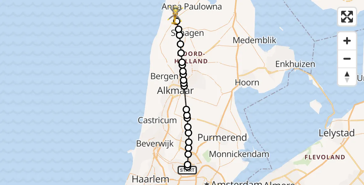 Vluchtroute Traumahelikopter Amsterdam Heliport - 't Zand, 05 september 2026, 18:15