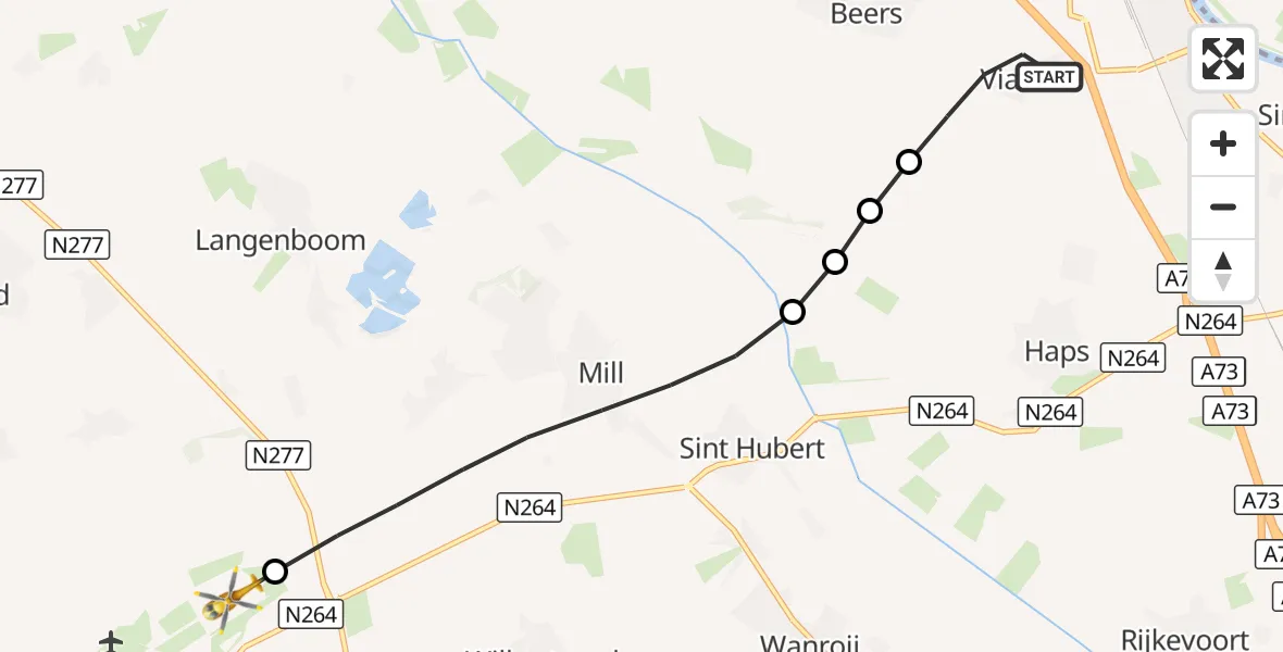 Vluchtroute Traumahelikopter Vianen NB - Vliegbasis Volkel, 05 september 2026, 20:02