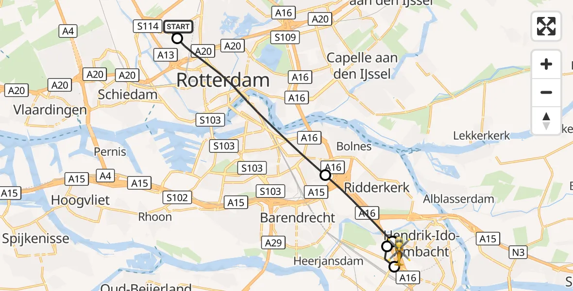 Vluchtroute Traumahelikopter Rotterdam The Hague Airport - Hendrik-Ido-Ambacht, 05 september 2026, 21:31