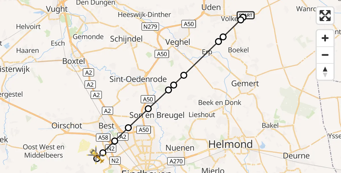 Vluchtroute Traumahelikopter Vliegbasis Volkel - Eindhoven, 05 september 2026, 21:33