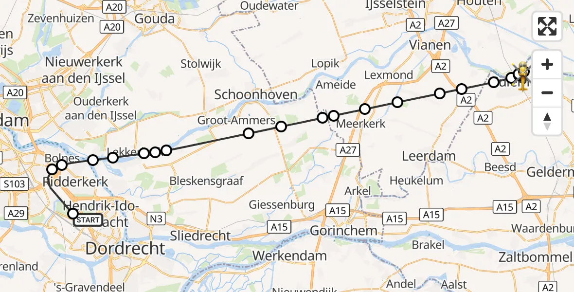 Vluchtroute Traumahelikopter Hendrik-Ido-Ambacht - Culemborg, 05 september 2026, 21:55