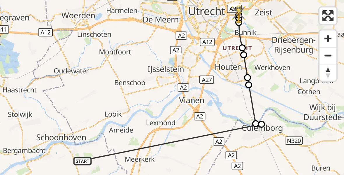 Vluchtroute Traumahelikopter Langerak - Universitair Medisch Centrum Utrecht, 05 september 2026, 22:37