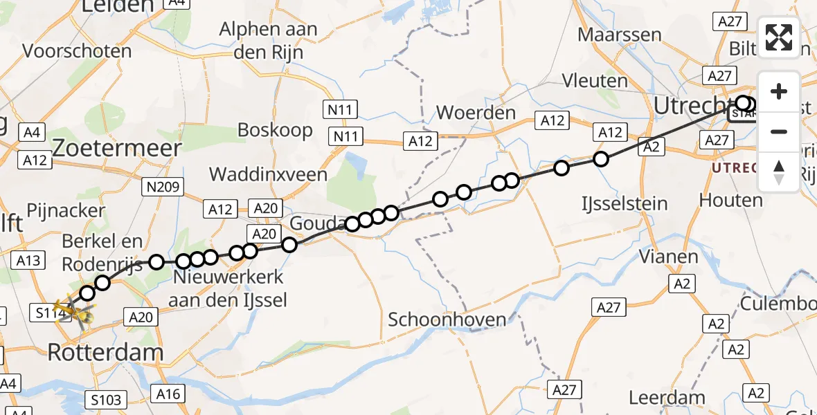 Vluchtroute Traumahelikopter Universitair Medisch Centrum Utrecht - Rotterdam The Hague Airport, 05 september 2026, 23:04