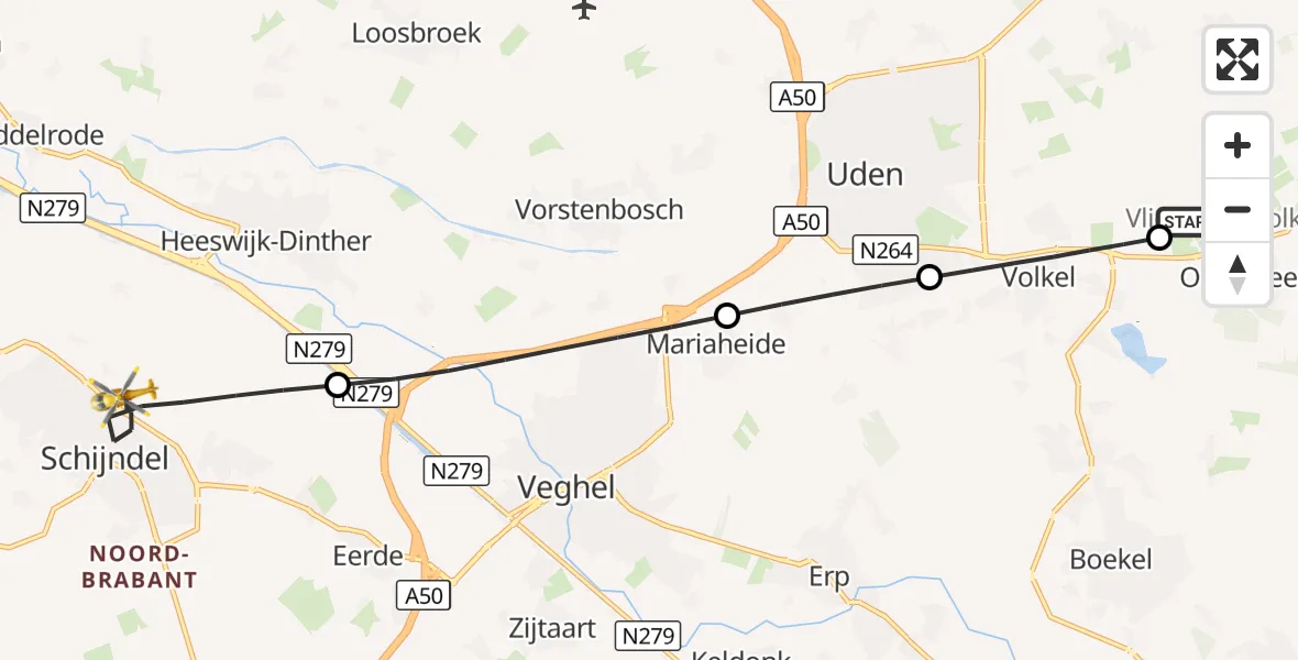 Vluchtroute Traumahelikopter Vliegbasis Volkel - Schijndel, 06 september 2026, 00:28