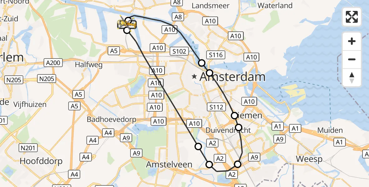 Vluchtroute Traumahelikopter Amsterdam Heliport - Amsterdam Heliport, 06 september 2026, 07:57
