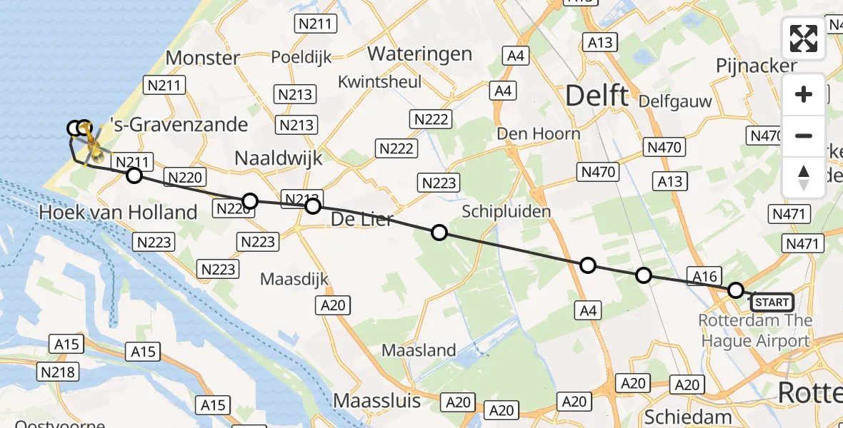Vluchtroute Traumahelikopter Rotterdam The Hague Airport - Hoek van Holland, 06 september 2026, 09:21